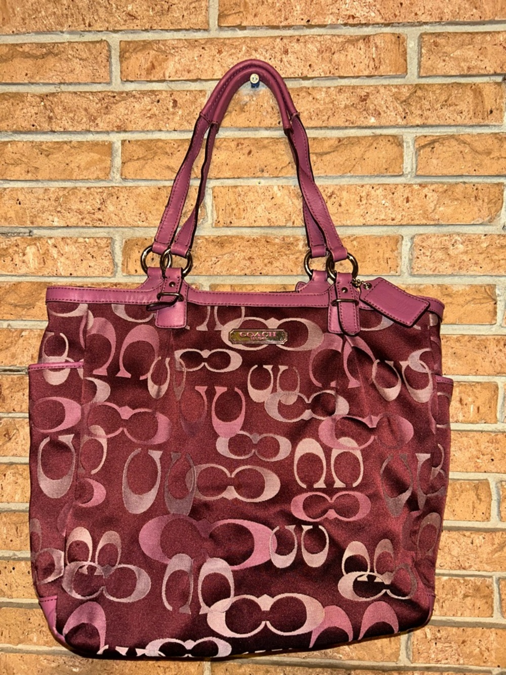Vintage Coach Maroon and Pink Signature Tote